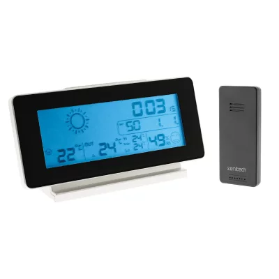 ZENITECH Station m&eacute;t&eacute;o noir et blanc avec capteur sans fil (IP44) - 