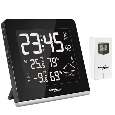 GREENBLUE Station m&eacute;t&eacute;o sans fil 9 couleurs DCF VA LCD GB151