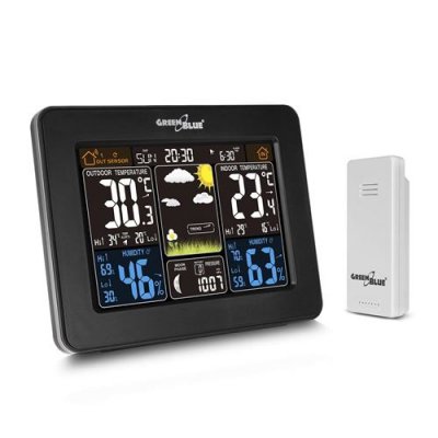 GREENBLUE Station m&eacute;t&eacute;o sans fil avec &eacute;cran LCD capteur ext&eacute;rieur  GB523