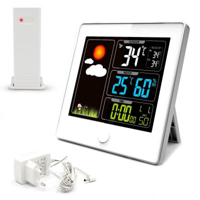 FISHTEC Station M&eacute;t&eacute;o sans fil - Ecran LCD couleur - Radiopilot&eacute;e - Capteur ext&eacute;rieur