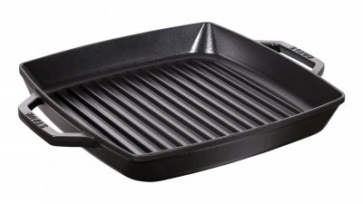 STAUB  Gril en Fonte avec Double Poign&eacute;e, Carr&eacute;, 28 x 28 cm, Noir Mat