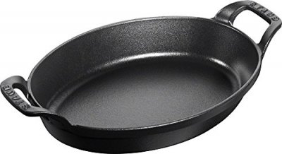 STAUB  Plat Empilable en Fonte, Ovale, &Oslash; 32 cm, 2,20 L, Noir Mat