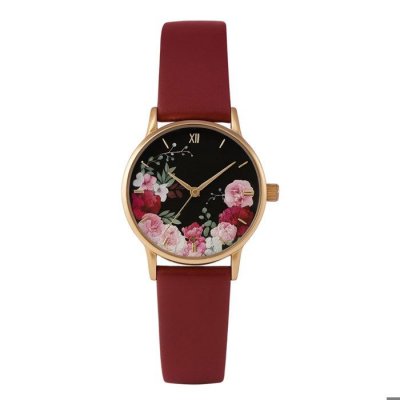 TCS STC &ndash; Montre Tendance Bracelet Uni Rouge Imprim&eacute; Fleurs