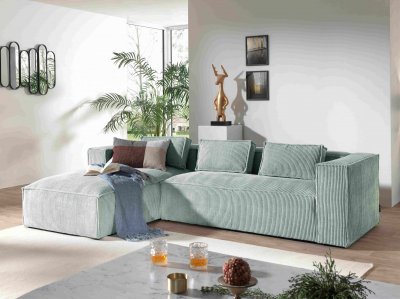 BEST MOBILIER Stella - canap&eacute; d'angle - en velours c&ocirc;tel&eacute; - 4 places -style contemporain - gauche - Bleu