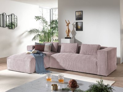 BESTMOBILIER Stella - canap&eacute; d'angle - en velours c&ocirc;tel&eacute; - 4 places -style contemporain - gauche - Rose