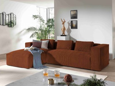 BEST MOBILIER Stella - canap&eacute; d'angle - en velours c&ocirc;tel&eacute; - 4 places -style contemporain - gauche - Terracotta