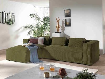 BEST MOBILIER Stella - canap&eacute; d'angle - en velours c&ocirc;tel&eacute; - 4 places -style contemporain - gauche - Vert