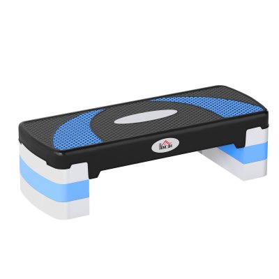 HOMCOM Stepper fitness aerobic hauteur reglable surface antiderapante 80 x 31 x 20 cm noir bleu
