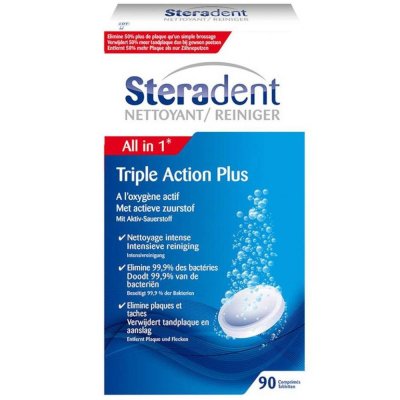 STERADENT  Triple Action Plus 90 comprim&eacute;s de nettoyage