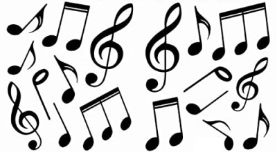 PLAGE Sticker autocollant d&eacute;coratif, illustration des notes de musiques noires, x2, 18 cm X 15 cm