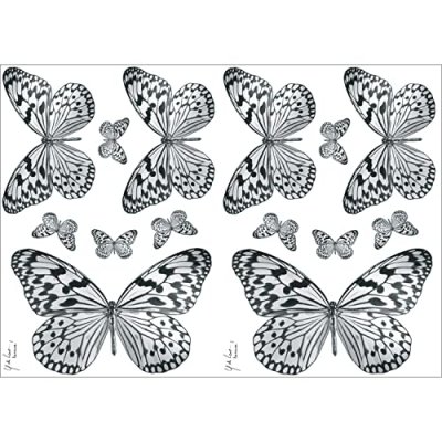 PLAGE Sticker d&eacute;coratif autocollant, papillons en noir et blanc, x2, 11 cm X 11 cm
