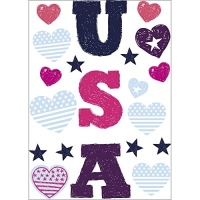 PLAGE Sticker d&eacute;coratif autocollant, USA pour fille avec coeurs, 48 cm X 68 cm