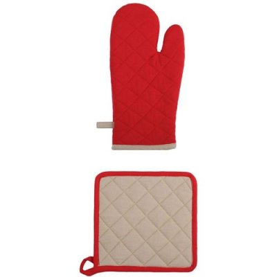 STOF  Ensemble gant et manique Bicolore en coton rouge et beige