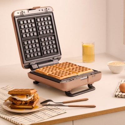 CREATE STONE STUDIO - Appareil &agrave; croque-monsieur, grill et gaufrier &agrave; plaques interchangeables - Moka
