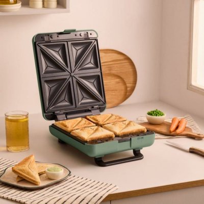 CREATE STONE STUDIO - Appareil &agrave; croque-monsieur, grill et gaufrier &agrave; plaques interchangeables - Sauge