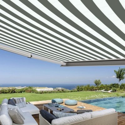 COTE STORE Store banne coffre int&eacute;gral 3,5 x 3 m motoris&eacute; et manuel ext&eacute;rieur pour terrasse - Blanc gris