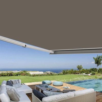 COTE STORE Store banne coffre int&eacute;gral 4,5 x 3,5 m motoris&eacute; et manuel ext&eacute;rieur pour terrasse - Taupe
