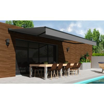 OMBRAZUR Store banne motoris&eacute; semi coffre 4x3 m gris - Structure grise anthracite - COVER 