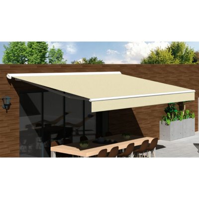 OMBRAZUR Store banne Semi-coffre COVER Blanc 4x3m Motoris&eacute; &agrave;&nbsp; t&eacute;l&eacute;commande - Toile Ecrue