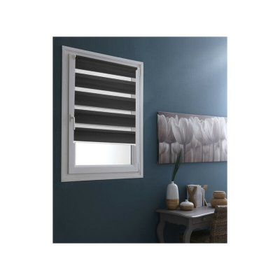 Store enrouleur jour nuit cha&icirc;nette coordonn&eacute;e sans percer - Gris anthracite - L55 x H190cm