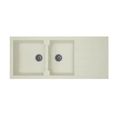 STRADOUR  - Evier cuisine a encastrer 2 bacs + 1 &eacute;gouttoir Aloa - R&eacute;sine - 116 x 50 cm - Blanc