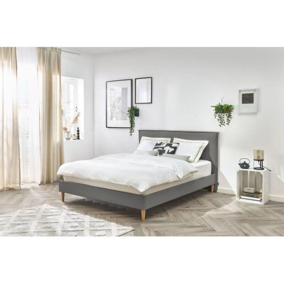 Structure de lit 180x200 cm SARY avec lattes massives pieds bois naturel Anthracite 180x200