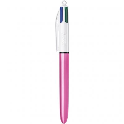 BIC Stylo - 4 Couleurs - Pointe Moyenne -  - Corps M&eacute;tal Rose
