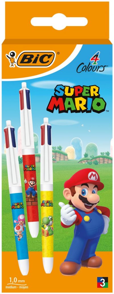 BIC Stylo Bille 4 Couleurs mario Kart" X3 " - Le Lot De 3