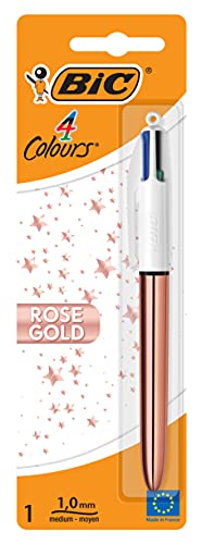BIC Stylo bille 4 couleurs r&eacute;tractable pointe moyenne rose gold