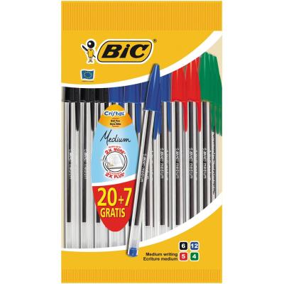 BIC Stylo Bille Cristal Assortis X27  - Le Lot De 27 Stylos