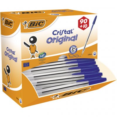BIC Stylo bille CRISTAL jetable pointe moyenne. Coloris Bleu - Pack de 100