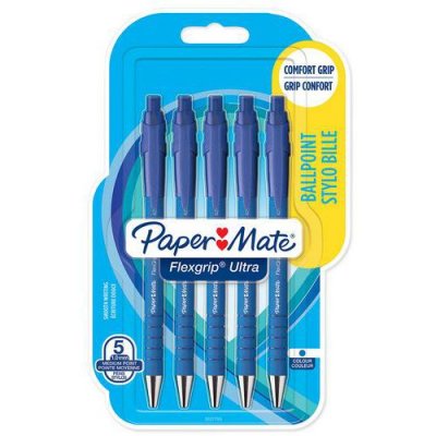 PAPERMATE Stylo Bille flexgrip" Bleu Pointe Moyenne X5 " - Les 5 Stylos