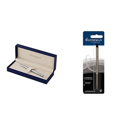 WATERMAN Stylo bille H&eacute;misph&egrave;re acier bross&eacute; & palladium pointe moyenne