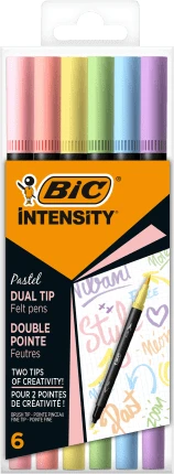 BIC Stylo Feutre Double Pointe X6 Pastel Intensity Dual Tip  - Le Lot De 6 Stylos Feutre