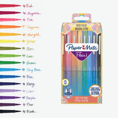 PAPERMATE Stylo feutre Nylon/Flair assortis - Pochette de 16