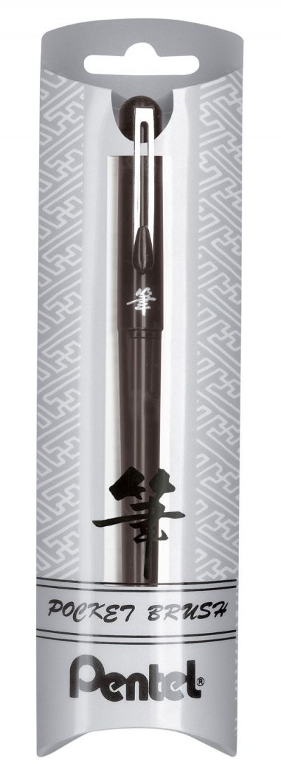 PENTEL Stylo pinceau  Pocket Brush avec 4 cartouches Noir