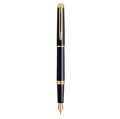 WATERMAN Stylo plume H&eacute;misph&egrave;re laqu&eacute; noir et or plume moyenne