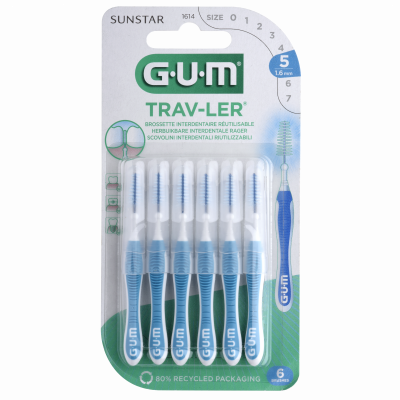 GUM Sunstar  Brosse interdentaire 1,6 mm Trav-ler 6 unit&eacute;s 19 gr