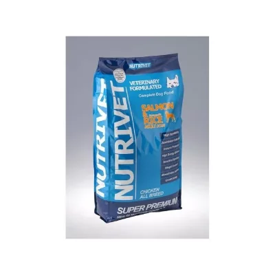 NUTRIVET SUPER PREMIUM Croquettes chien 32/18 saumon et riz 0% bl&eacute; - 15 kg