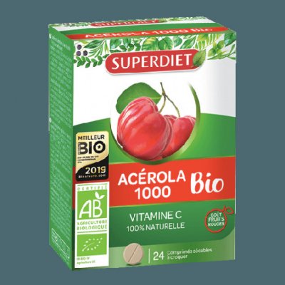 ACEROLA 500 SUPERDIET Ac&eacute;rola 1000 vitamine C bio bo&icirc;te de 24 comprim&eacute;s