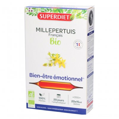 SUPERDIET  Millepertuis extrait fluide bio, 20 ampoules de 15ml
