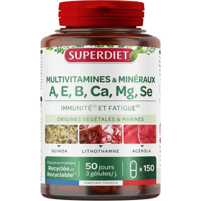 SUPERDIET  Multivitamines et Min&eacute;raux - 150 G&eacute;lules - Pot 150 g&eacute;lules
