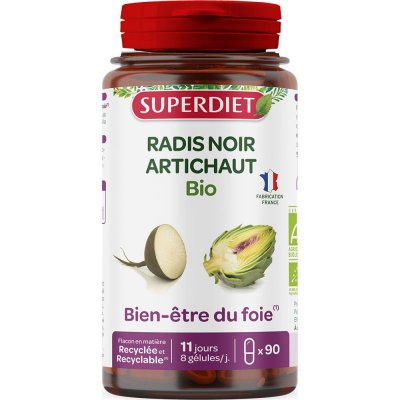 SUPERDIET  Radis Noir - Artichaut Bio - 90 G&eacute;lules - Pot 90 g&eacute;lules