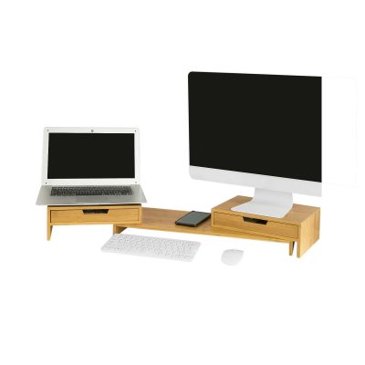 SOBUY Support de moniteur en bambou effet ch&ecirc;ne