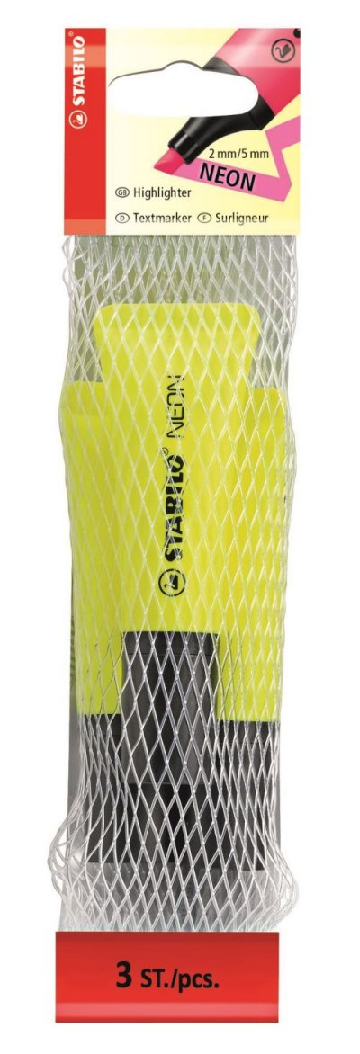 STABILO Surligneur  NEON - Filet x 3 surligneurs - Jaune fluo