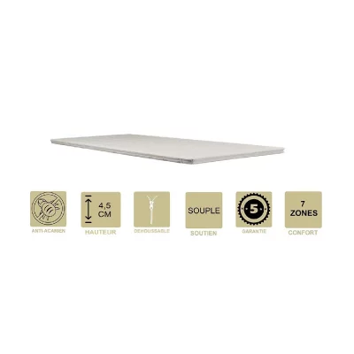 PROVENCE LITERIE Surmatelas - Top Confort - M&eacute;moire de Forme - 130x190 cm - D&eacute;houssable - Anallergique - Aloe Vera