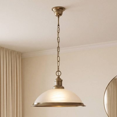 SEARCHLIGHT Suspension 1 ampoule Bistro, en laiton antique et verre acide