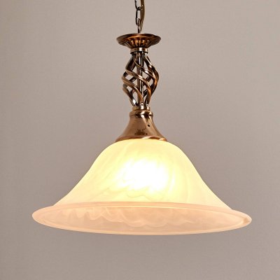 SEARCHLIGHT Suspension 1 ampoule Cameroon, en laiton antique et verre marbr&eacute;