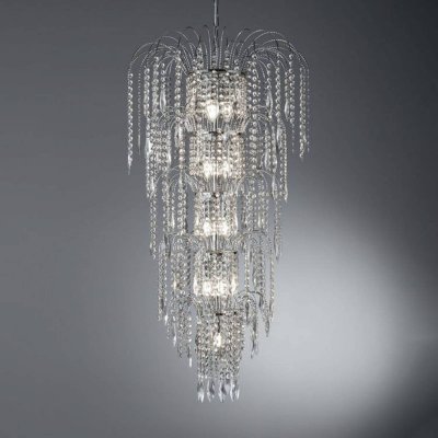 SEARCHLIGHT Suspension 13 ampoules waterfall, en chrome et cristal 1313-13CC