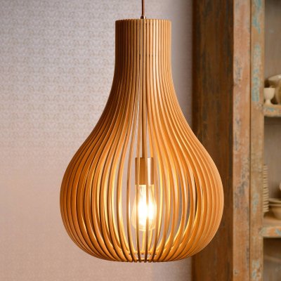 LUCIDE Suspension 1x e27 bois beige  BODO D.38 cm